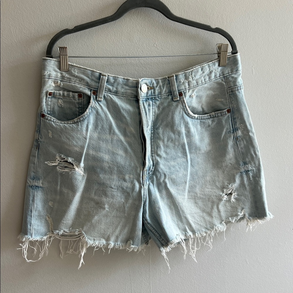Zara Distressed Light Blue Jean Shorts